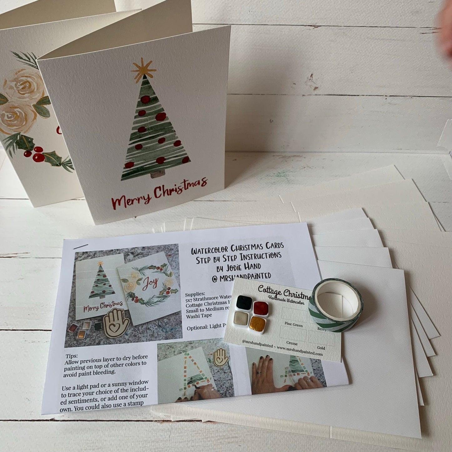 Watercolor Greeting Card Kit - COTTAGE CHRISTMAS - Paint, Cards, Envelopes and Step by Step Instructions