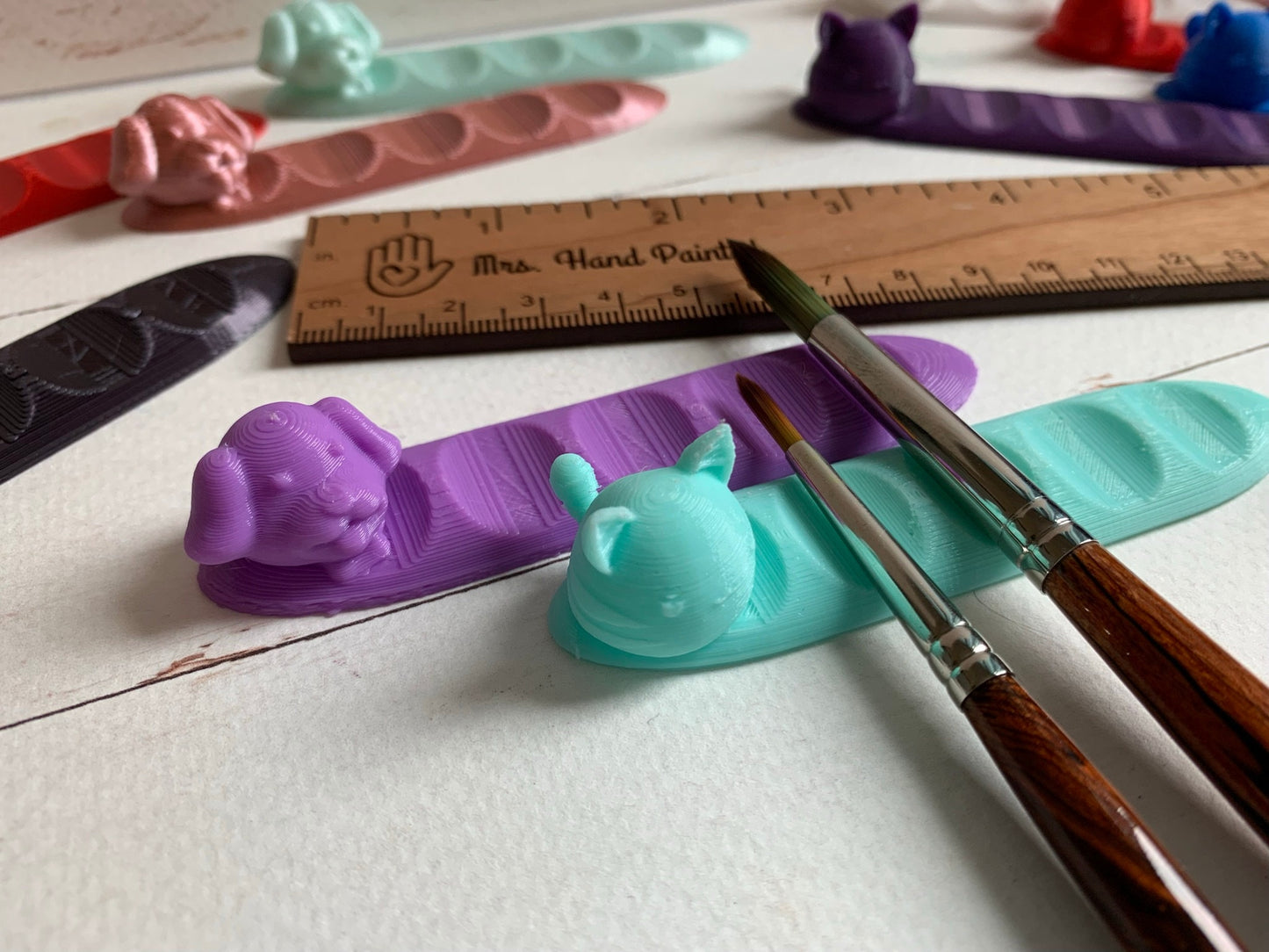 Cute Kitty Cat or Puppy Dog Paint Brush Rest -  PLA Bioplastic 3D Printed - for Watercolor / Acrylic / Oil Painting
