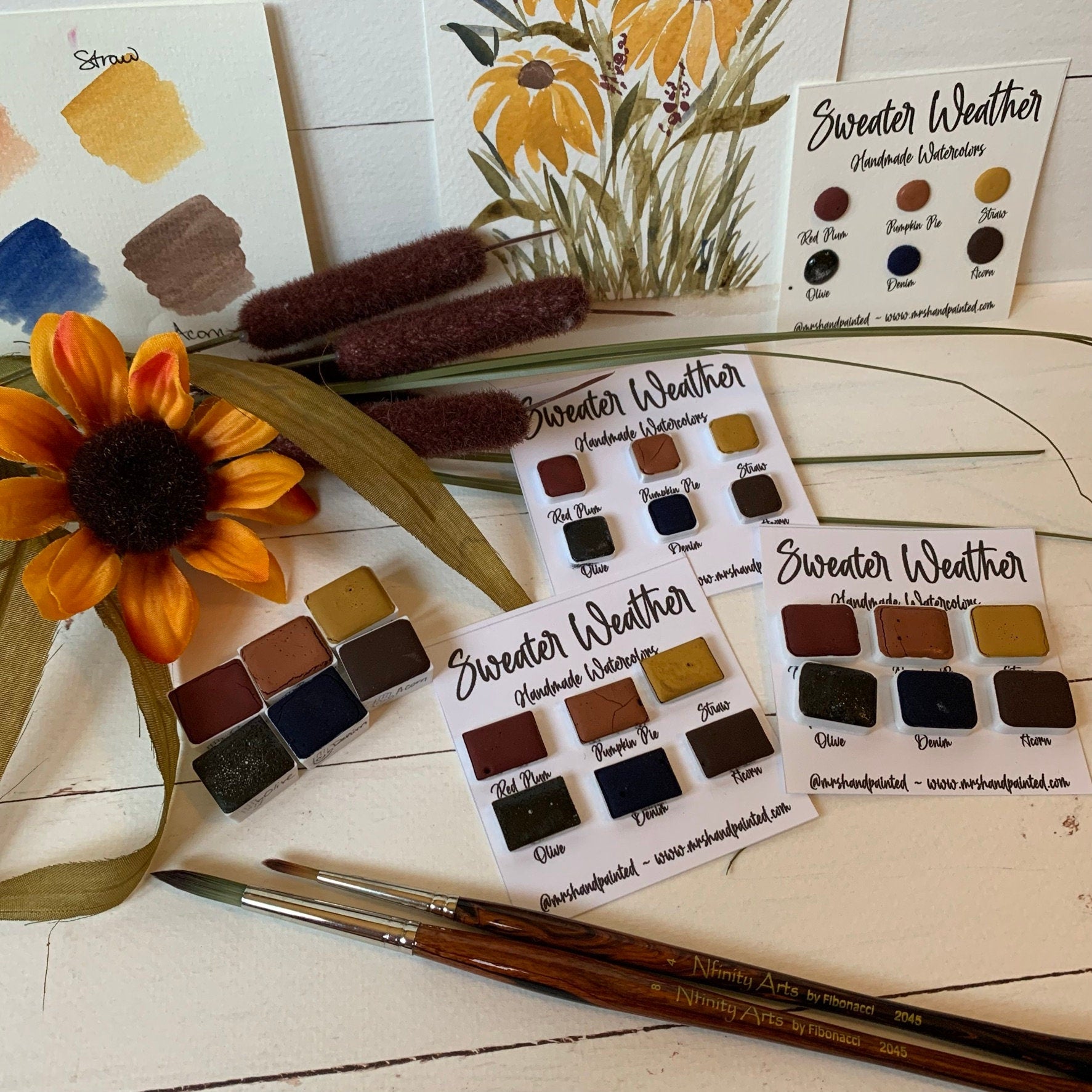 Handmade Watercolor Paints - SWEATER WEATHER - Artisan Paint Palette, Set of 6 Matte Watercolors, Fall / Autumn Color Palette