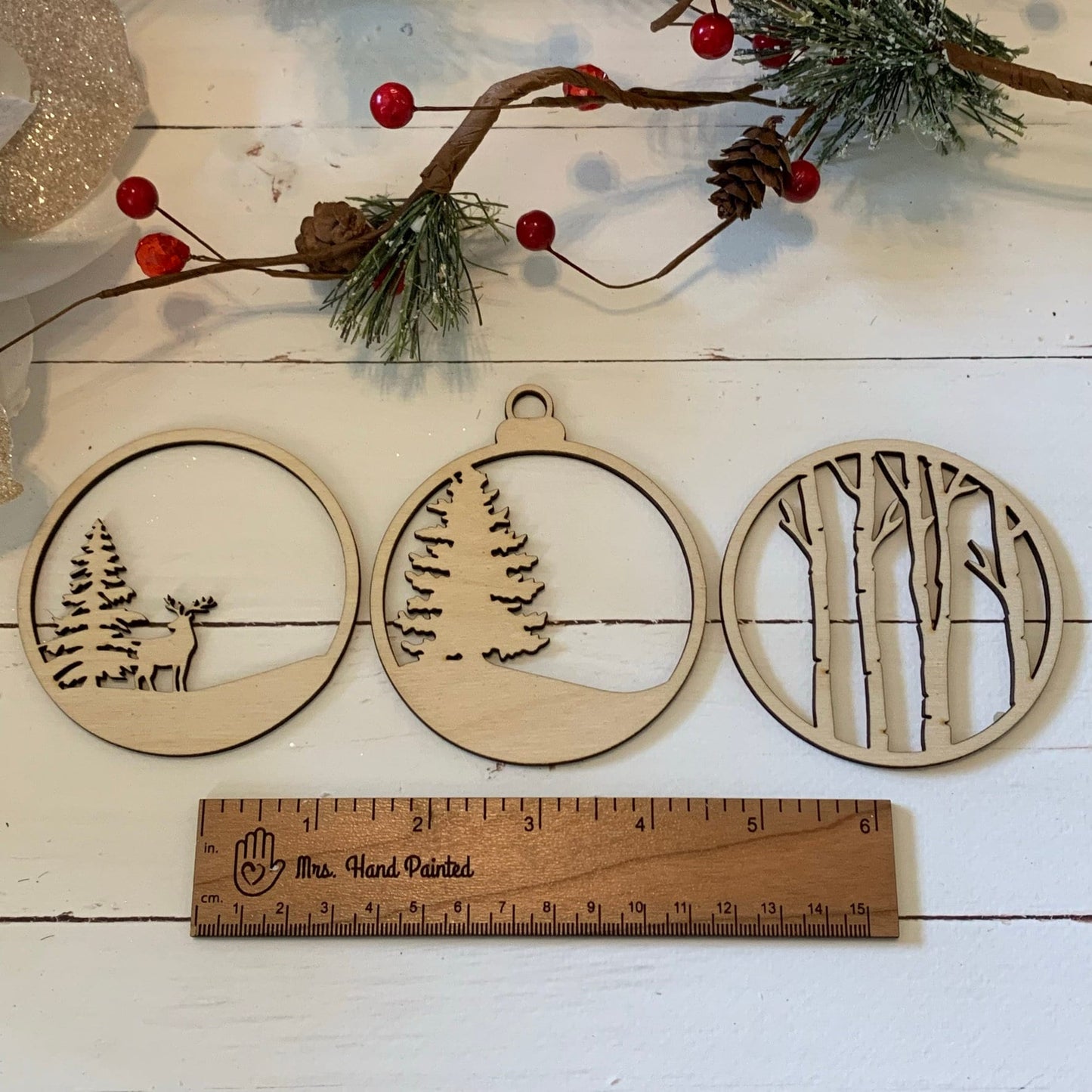 Laser Cut Wood Layered Ornament - Reindeer and Woodland Scene