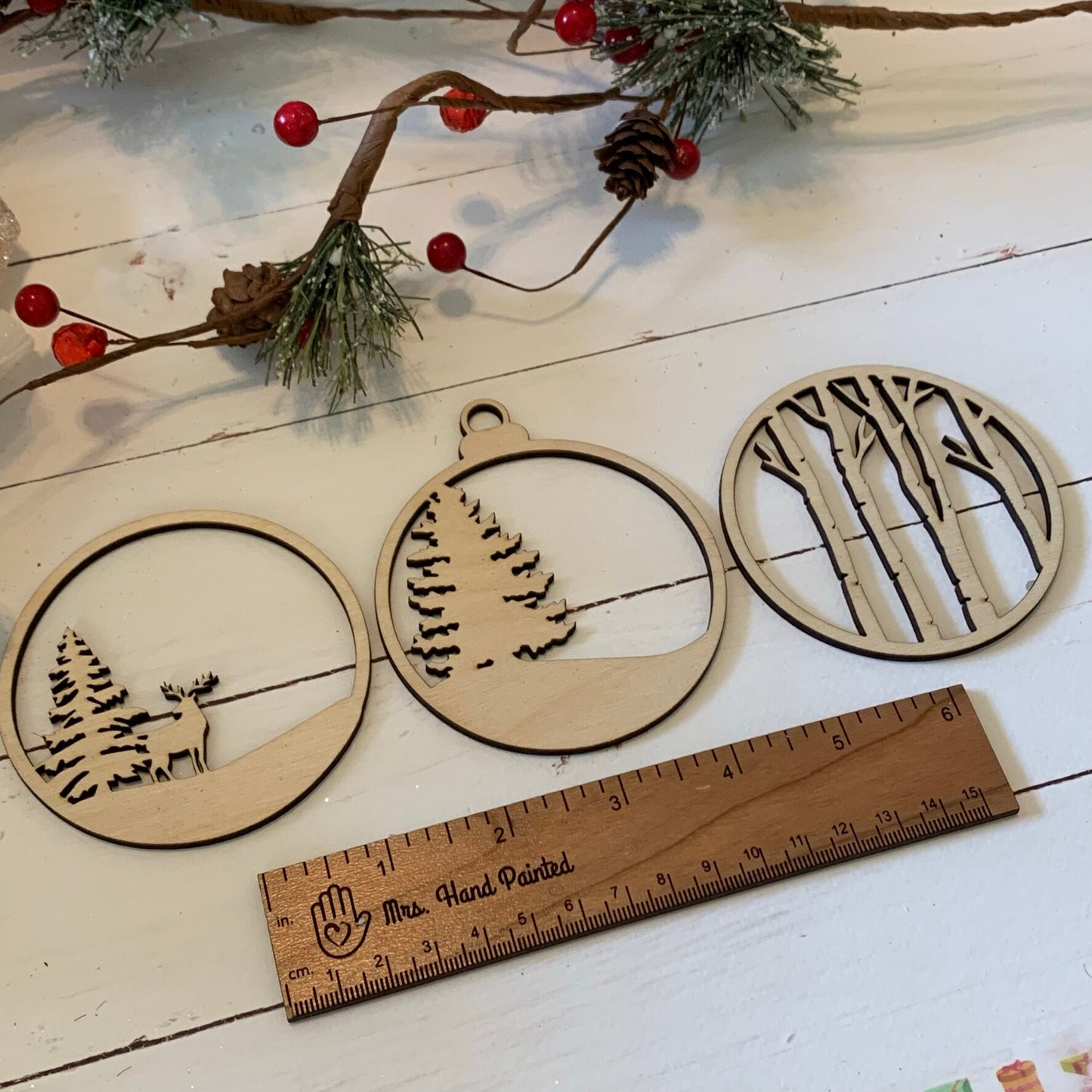 Laser Cut Wood Layered Ornament - Reindeer and Woodland Scene