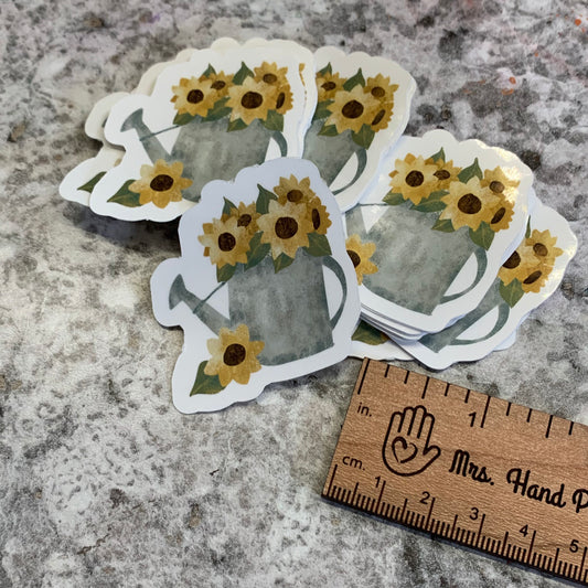 Sunflowers in Watering Can Die Cut Laminated Vinyl Stickers