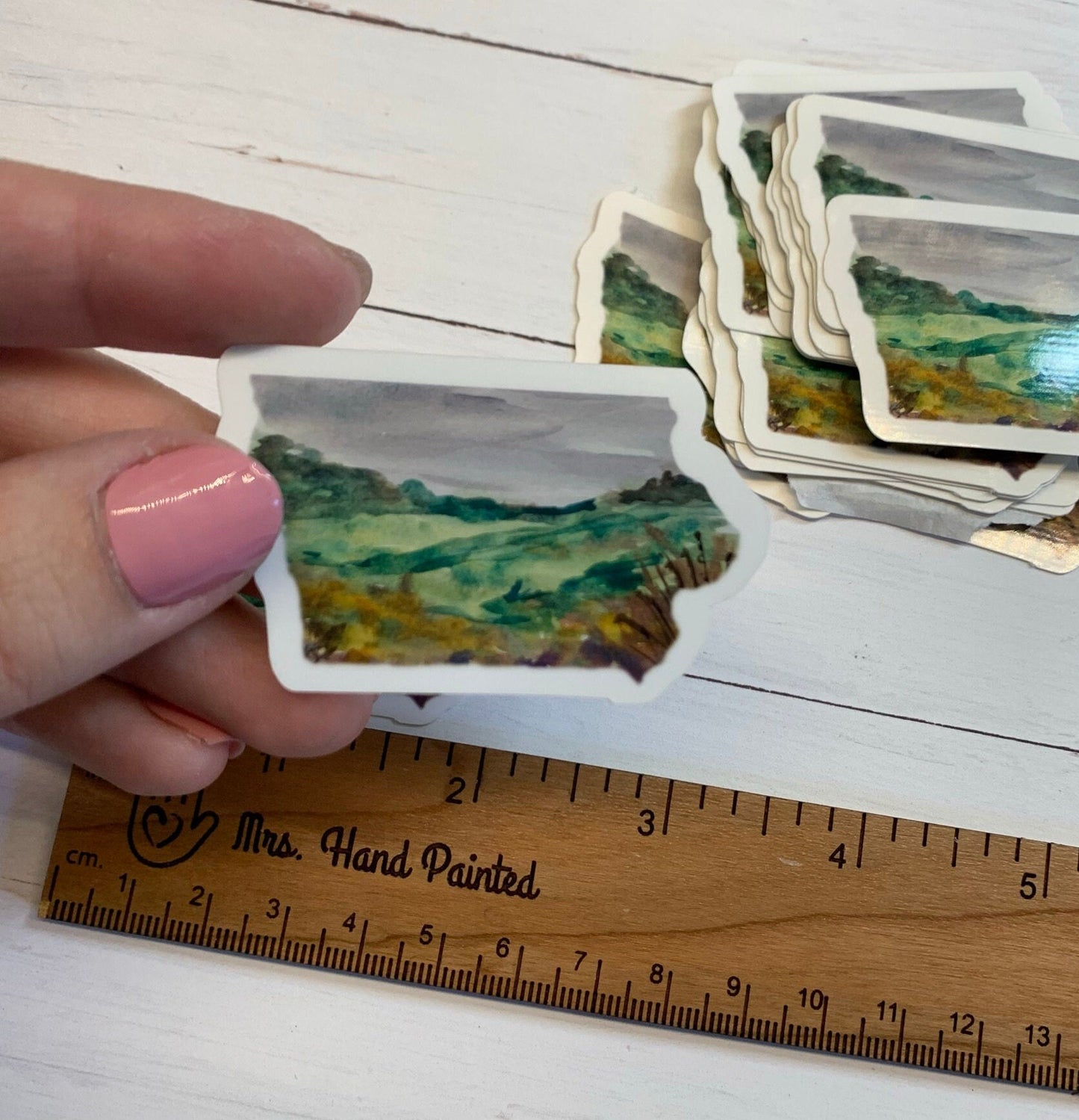 Watercolor Iowa Prairie Landscape - Iowa State Shaped, Die Cut Vinyl Stickers, Scrapbooking, Phone, Tablet, Water Bottle Decorations