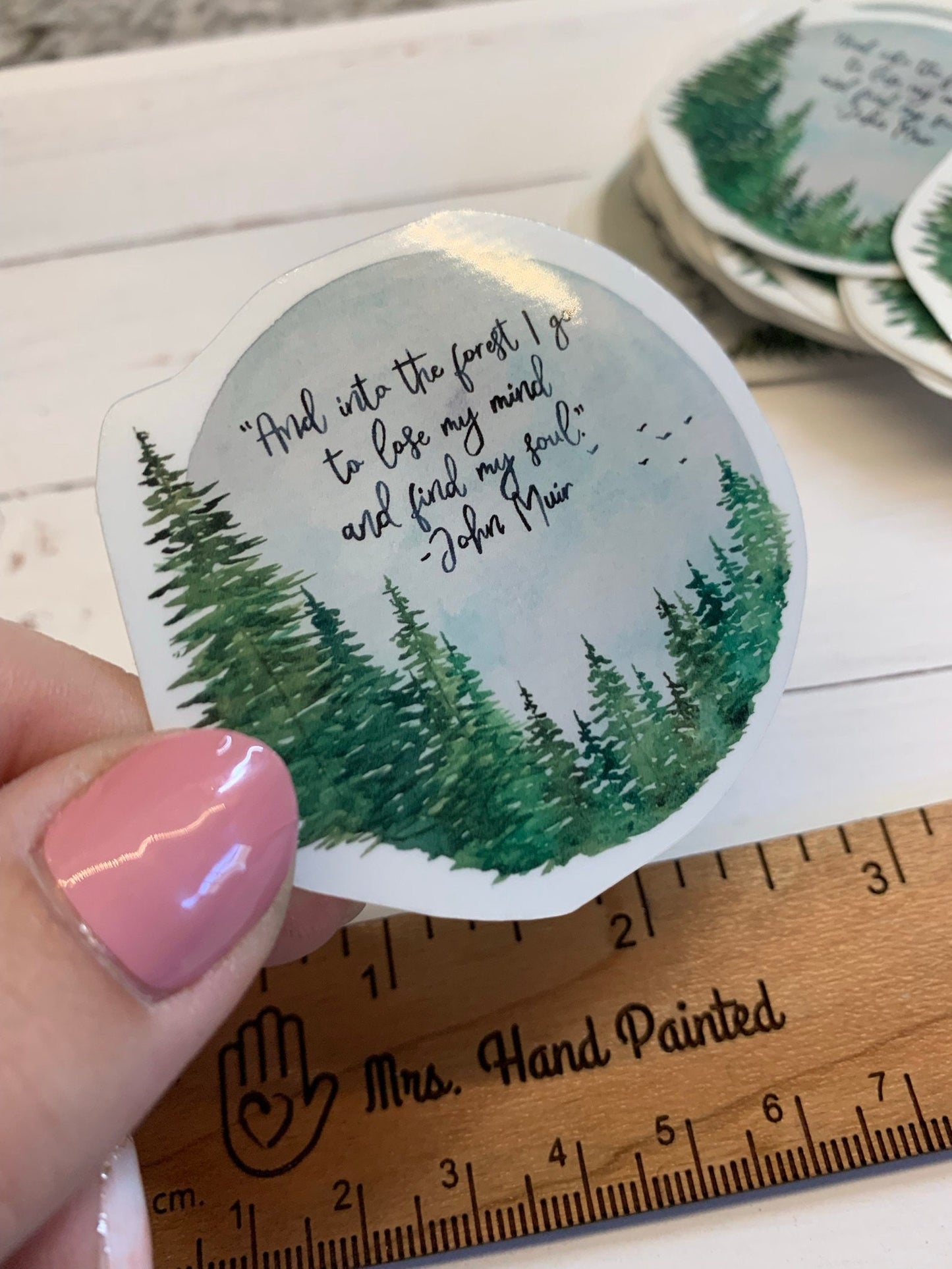 Watercolor Forest Circle with John Muir Quote Laminated Waterproof Glossy Vinyl