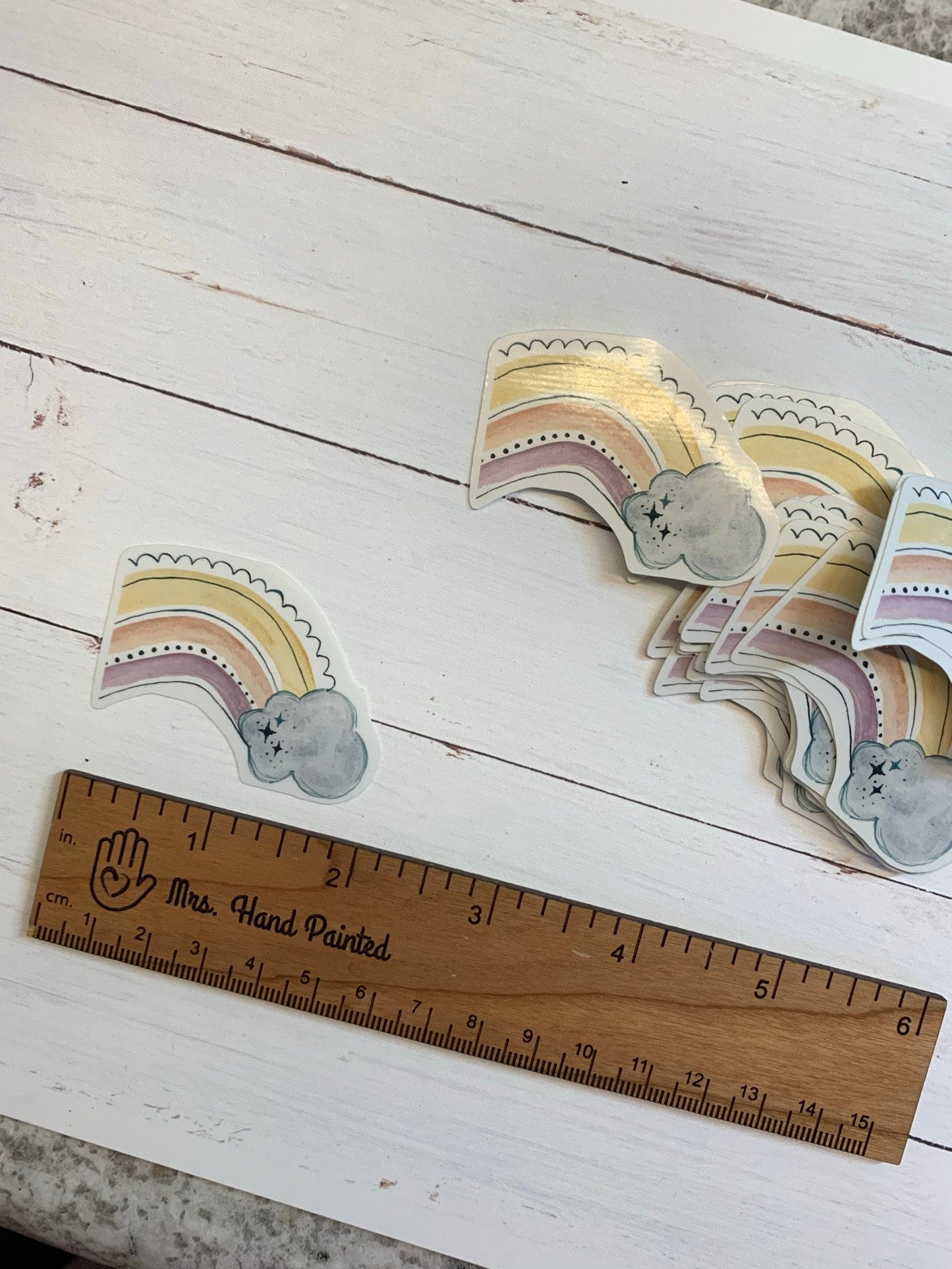 Watercolor Boho Rainbow Cloud Die Cut Laminated Vinyl Stickers