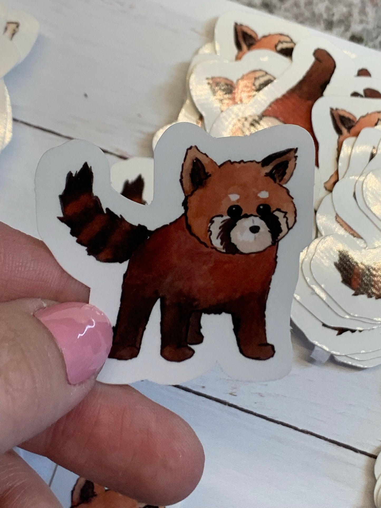 Red Panda Watercolor Artwork - Glossy Waterproof Vinyl Stickers 2 inches