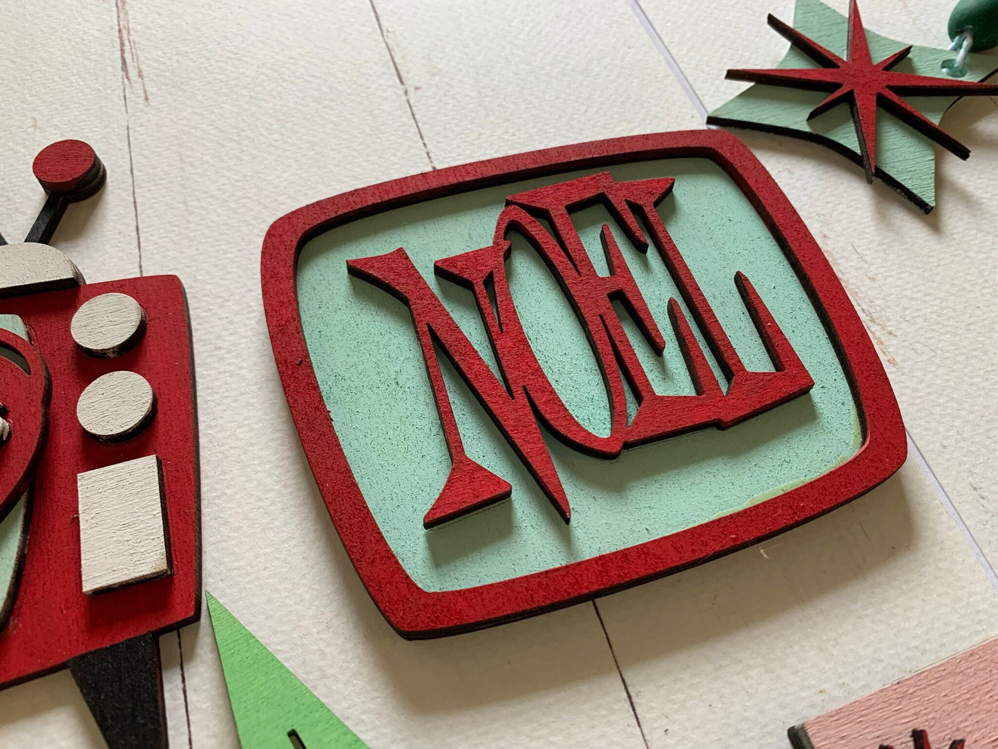 Retro Holiday - Christmas Tiered Tray Decor - Laser Cut Wood Painted, Mid Century Modern Theme Decorations