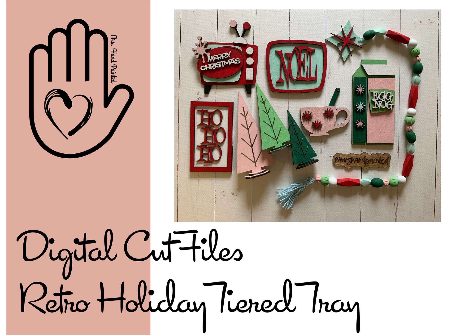 Laser Cut File - Retro Holiday Tiered Tray Pieces - Digital Download SVG, DXF, AI files