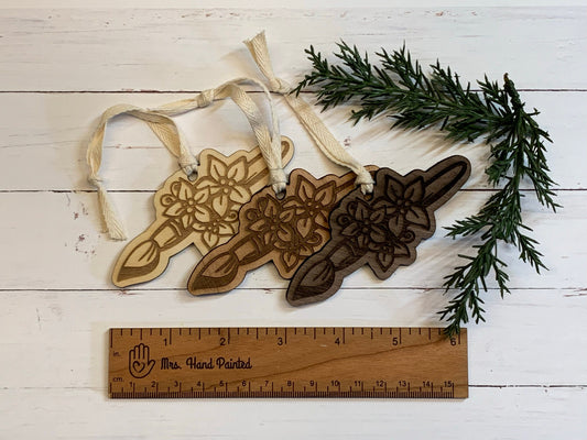 Laser Cut Wood Paint Brush with Poinsettia - Shaped Ornaments - Unfinished Wood