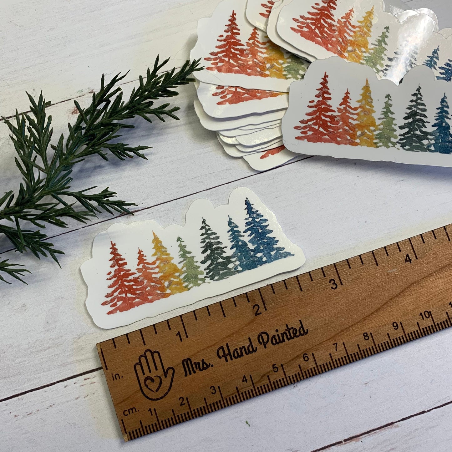 Rainbow Holiday Pine Trees Die Cut Laminated Vinyl Stickers, Waterproof Glossy Vinyl