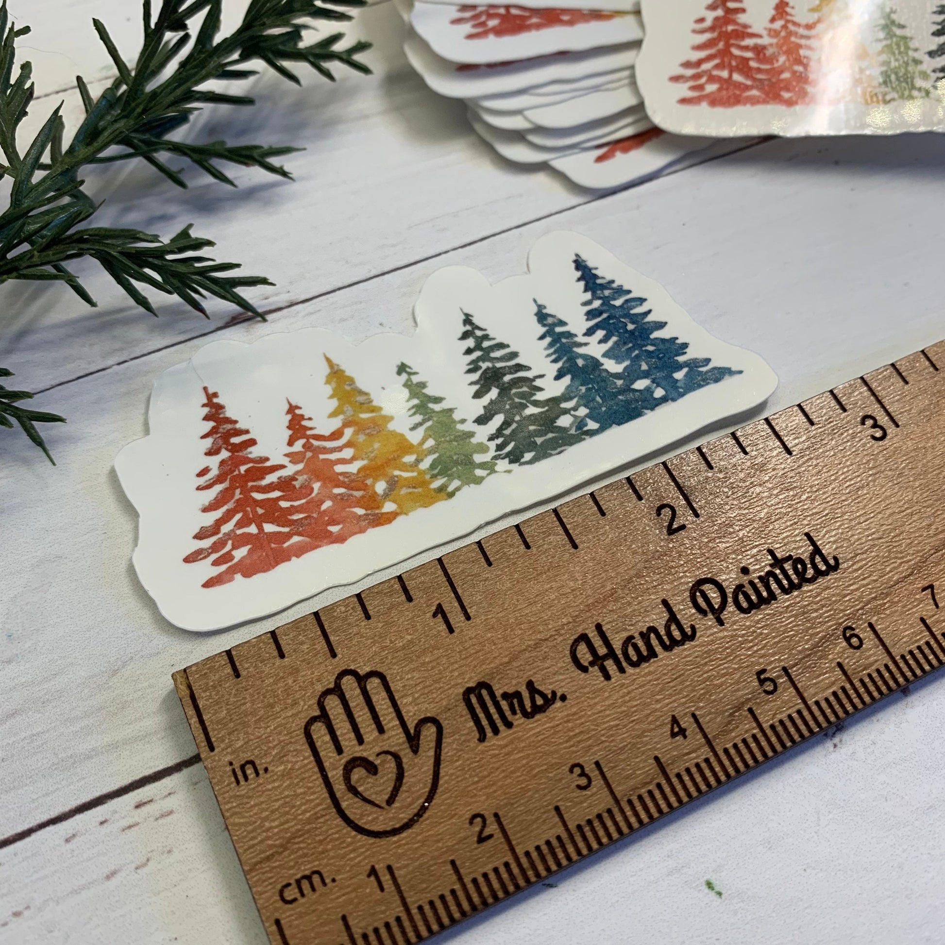 Rainbow Holiday Pine Trees Die Cut Laminated Vinyl Stickers, Waterproof Glossy Vinyl