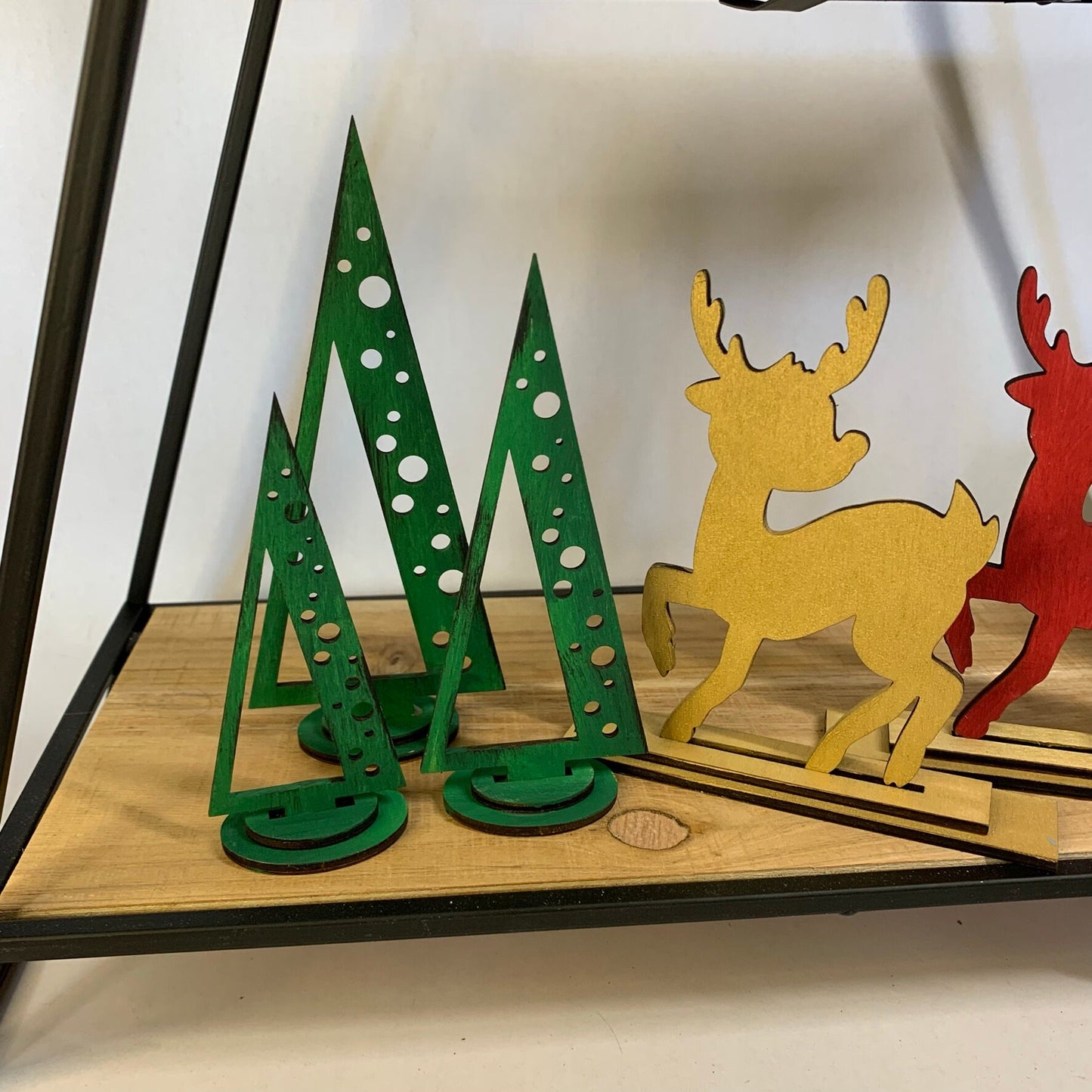 Laser Cut File - Retro Reindeer and Mid Century Modern Standing Trees Trio, Tiered Tray Pieces - Digital Download SVG, DXF, AI files