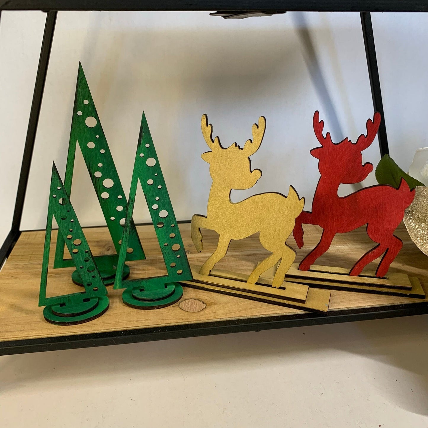 Laser Cut File - Retro Reindeer and Mid Century Modern Standing Trees Trio, Tiered Tray Pieces - Digital Download SVG, DXF, AI files