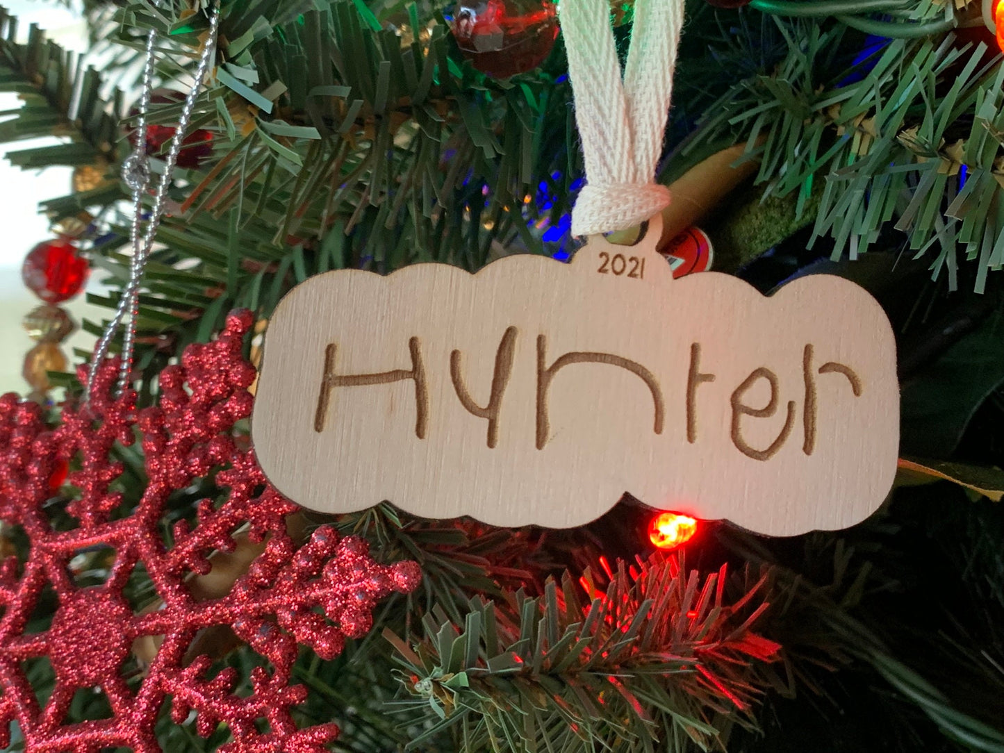 Custom Children's Handwriting or Drawing Ornament Unfinished Wood - Personalization with Name or Drawing