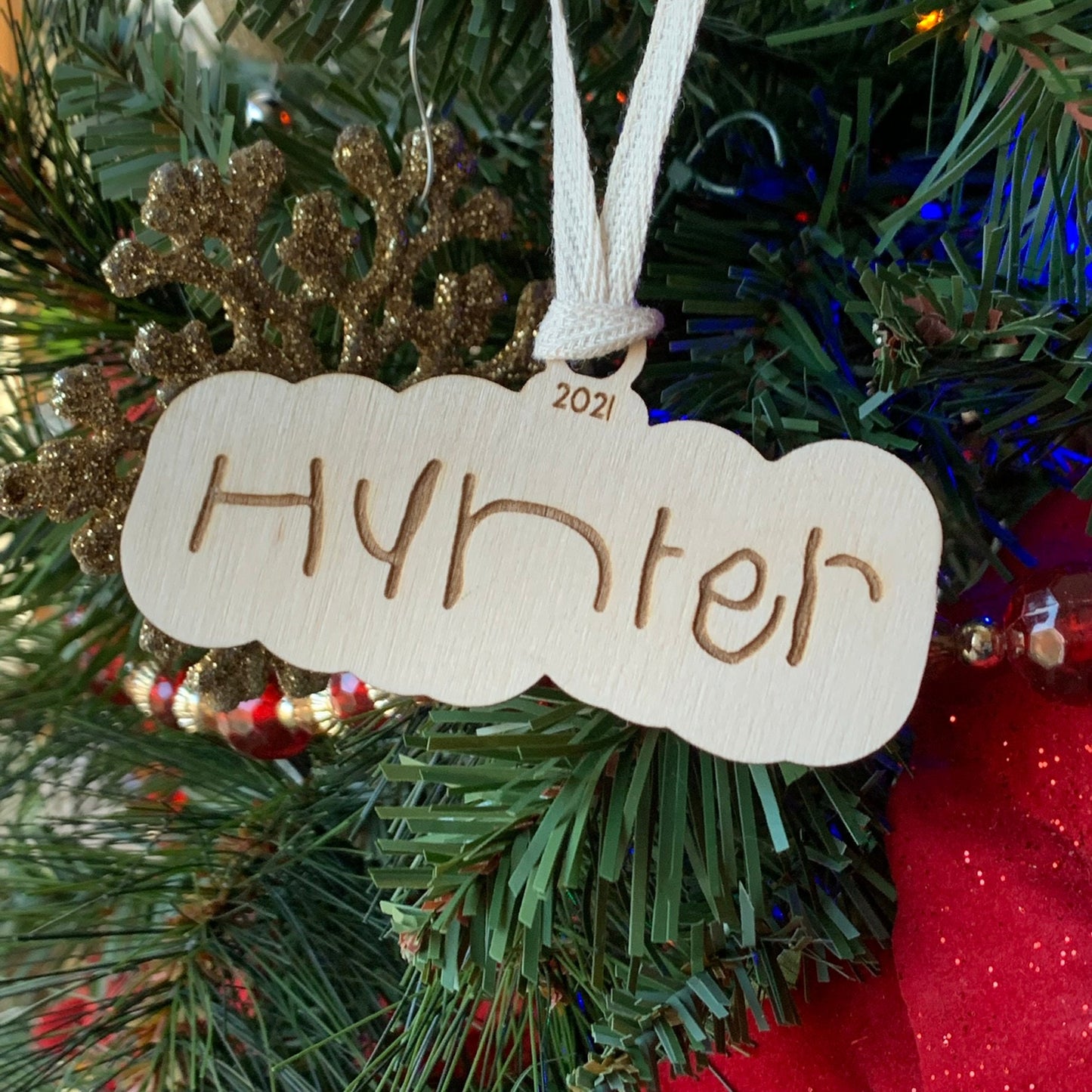 Custom Children's Handwriting or Drawing Ornament Unfinished Wood - Personalization with Name or Drawing