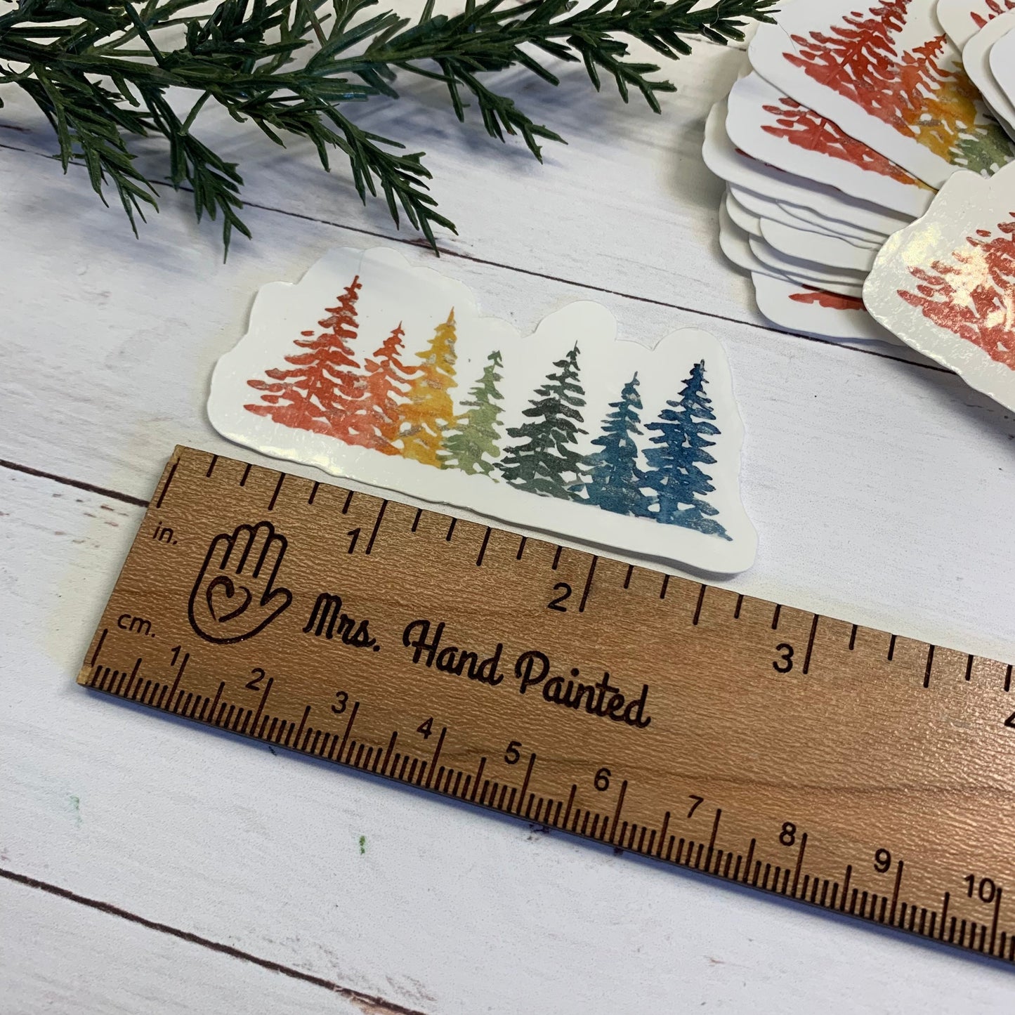 Rainbow Holiday Pine Trees Die Cut Laminated Vinyl Stickers, Waterproof Glossy Vinyl