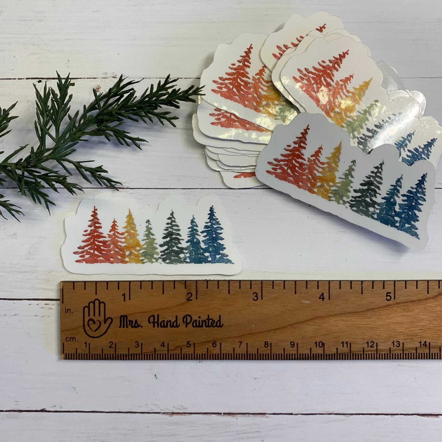 Rainbow Holiday Pine Trees Die Cut Laminated Vinyl Stickers, Waterproof Glossy Vinyl