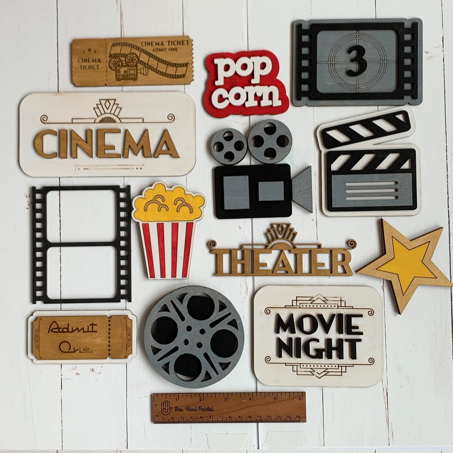 Retro Movie Theater - Movie Night Theme Tiered Tray Decor - Laser Cut Wood Painted, Art Deco, Mid Century Modern, Cinema, Theater