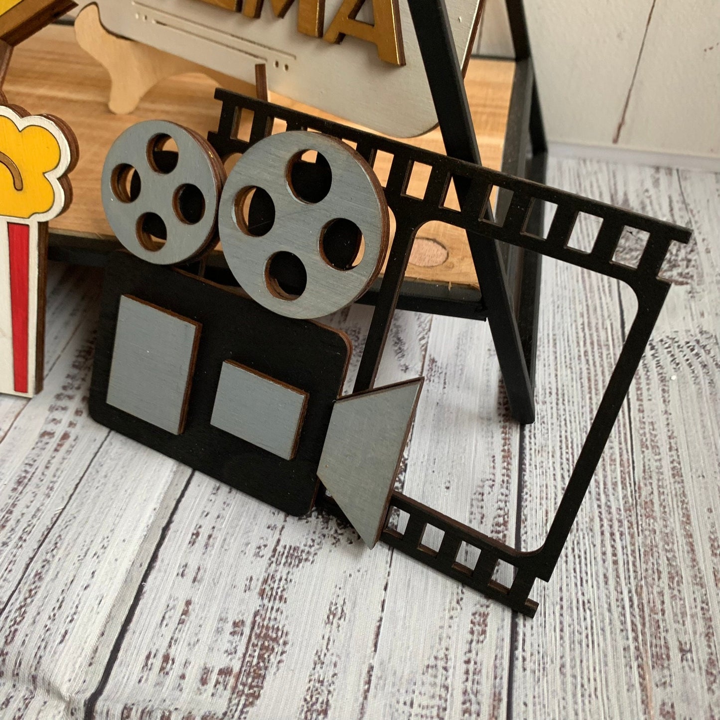 Retro Movie Theater - Movie Night Theme Tiered Tray Decor - Laser Cut Wood Painted, Art Deco, Mid Century Modern, Cinema, Theater