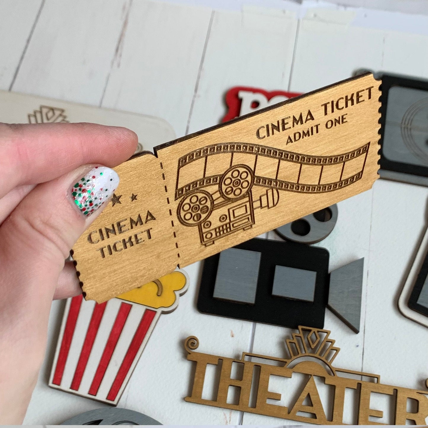 Retro Movie Theater - Movie Night Theme Tiered Tray Decor - Laser Cut Wood Painted, Art Deco, Mid Century Modern, Cinema, Theater