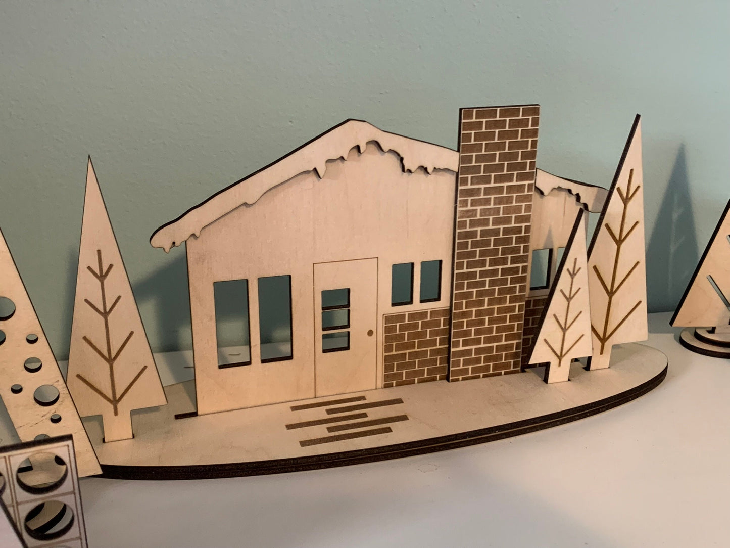 Retro Holiday LARGE Christmas Putz House Village - Laser Cut Wood, Mid Century Modern Theme Decorations, Vintage Style Holiday Village