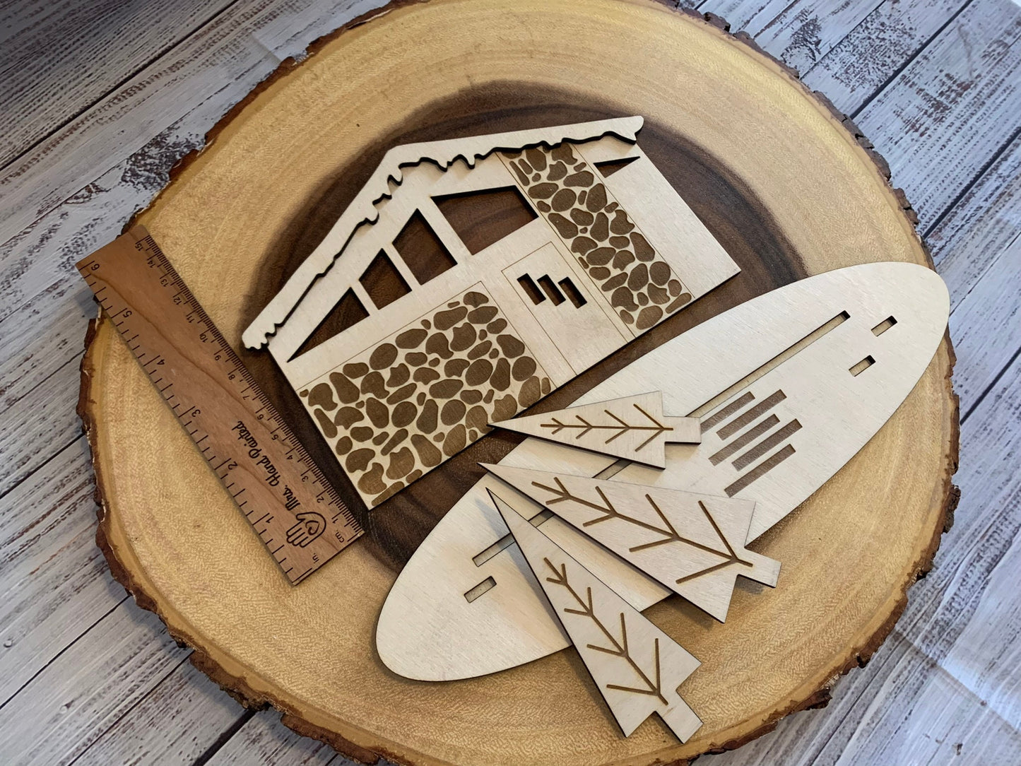 Retro Holiday LARGE Christmas Putz House Village - Laser Cut Wood, Mid Century Modern Theme Decorations, Vintage Style Holiday Village