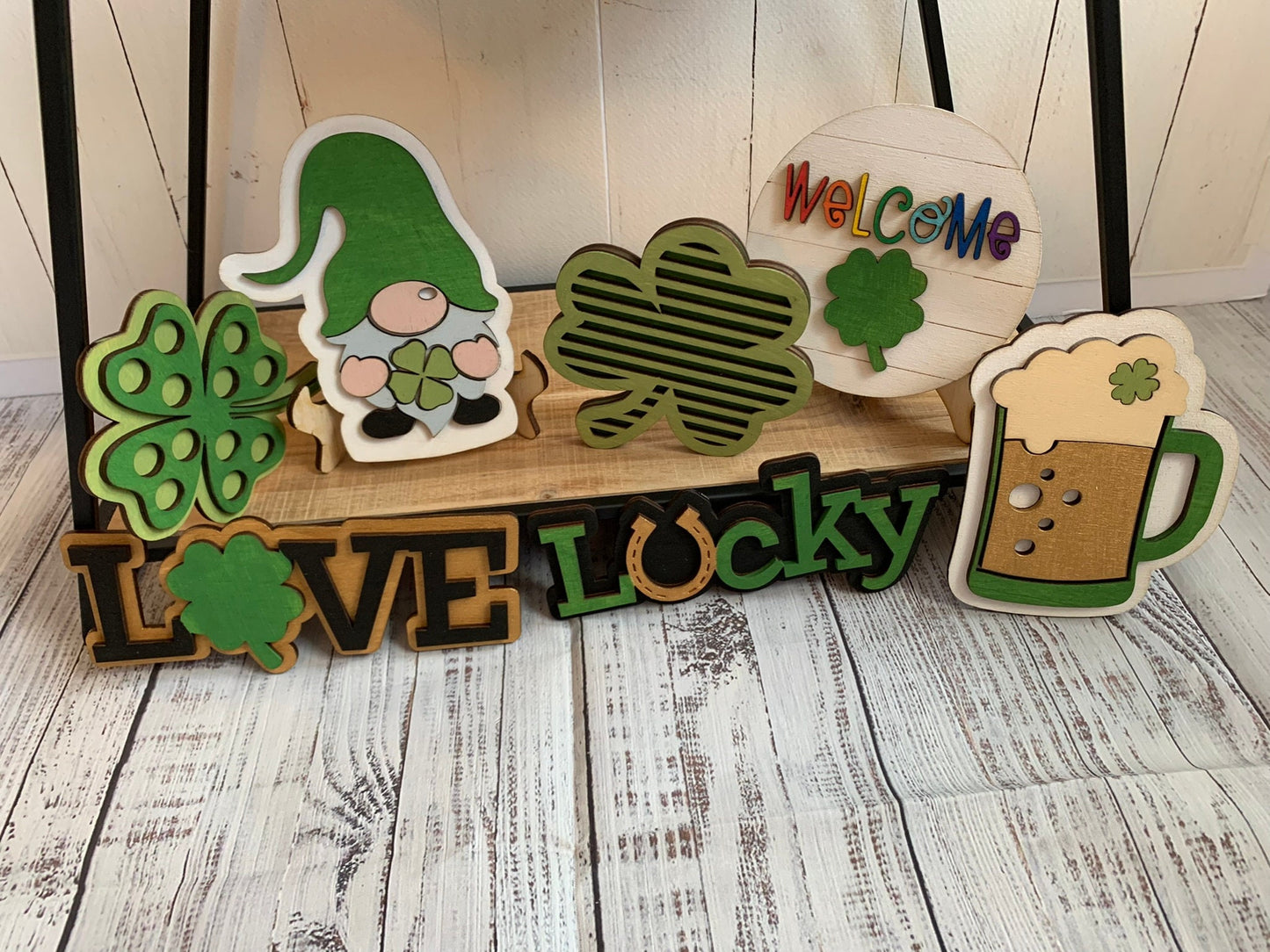 St. Patrick's Day Tiered Tray Decor - Laser Cut Wood Painted