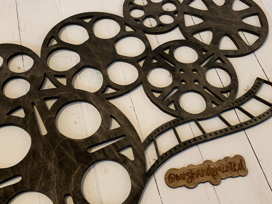 Movie Reels and Film Collage Laser Cut Wood Wall Hanging - Home Theater Decor