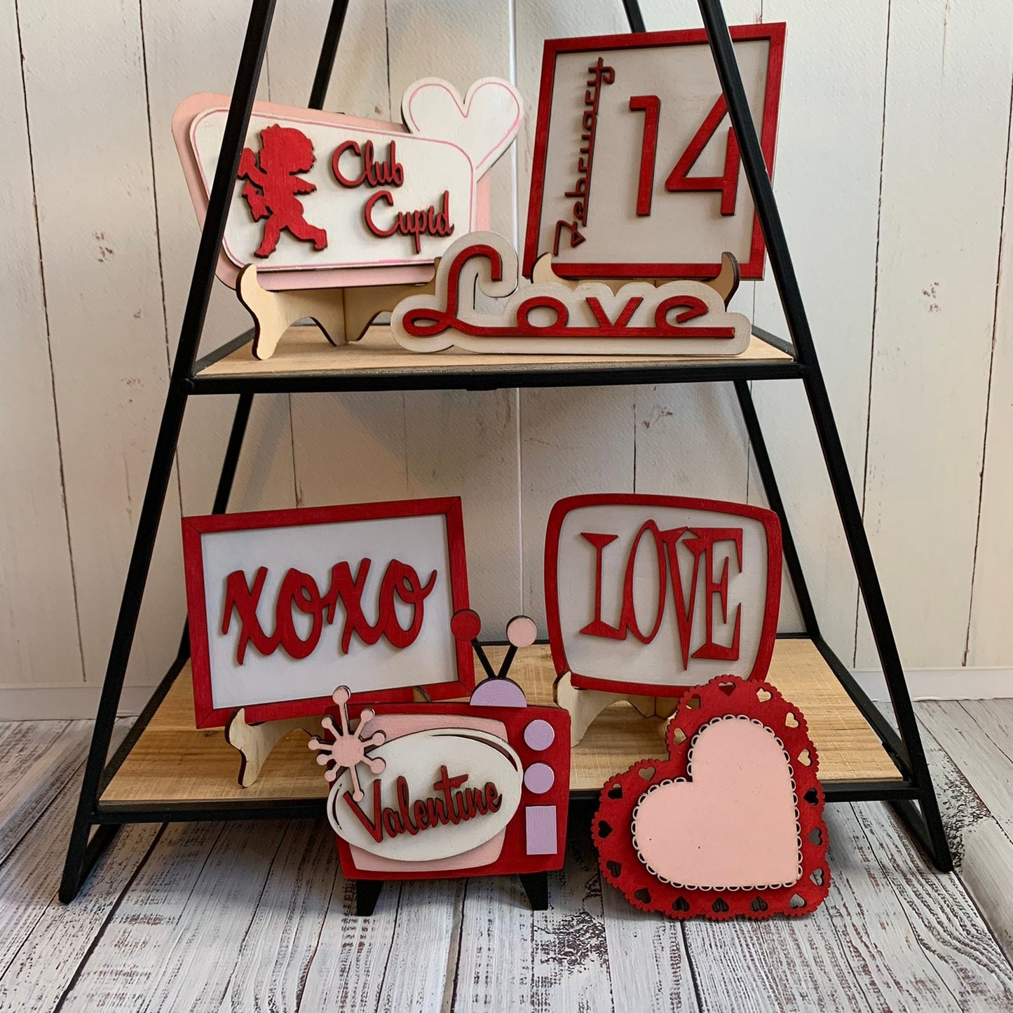 Laser Cut File - Retro Valentine's Day Tiered Tray Pieces - Digital Download SVG, DXF, AI files