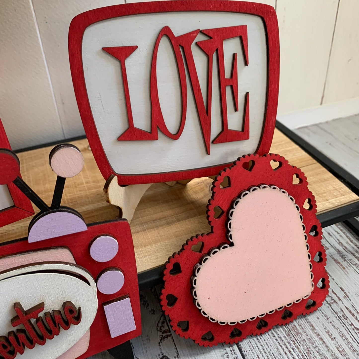 Laser Cut File - Retro Valentine's Day Tiered Tray Pieces - Digital Download SVG, DXF, AI files