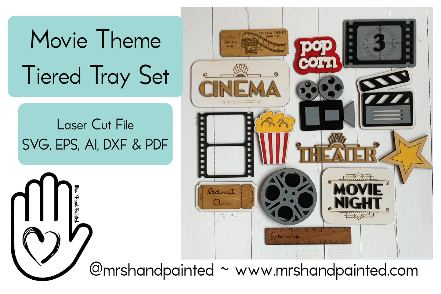 Retro Movie Theater - Movie Night Theme Tiered Tray Decor - DIGITAL Download svg, pdf, eps, dxf, ai files