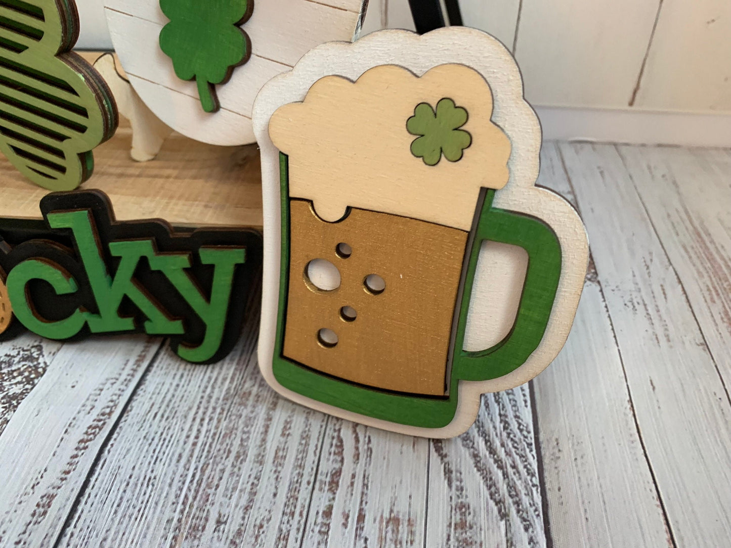 St. Patrick's Day Tiered Tray Decor - Laser Cut Wood Painted