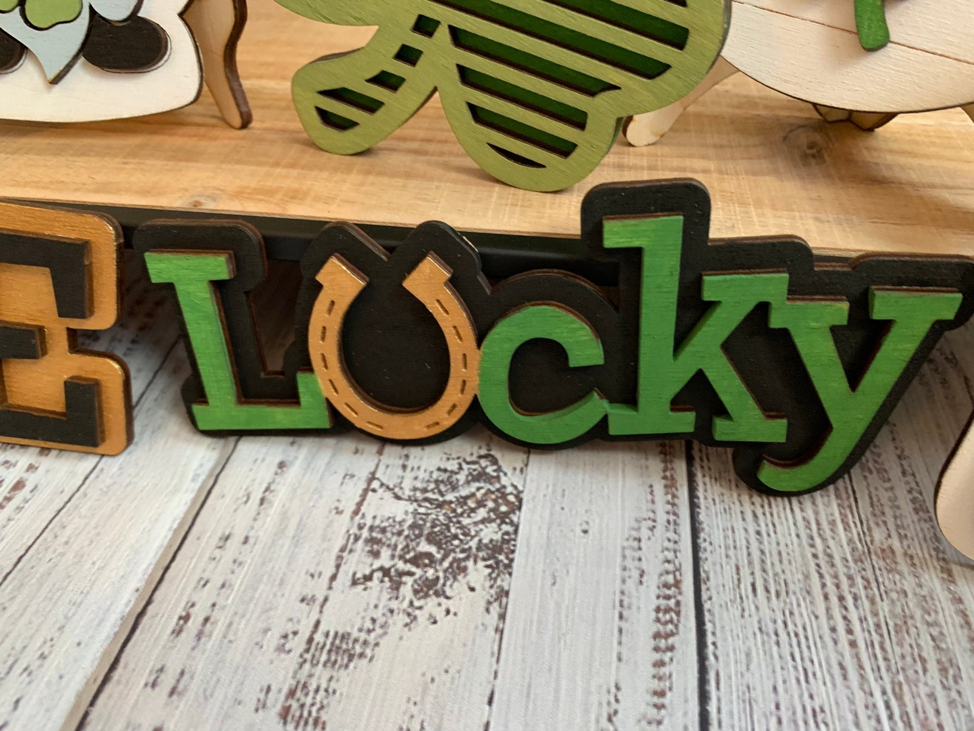 St. Patrick's Day Tiered Tray Decor - Laser Cut Wood Painted
