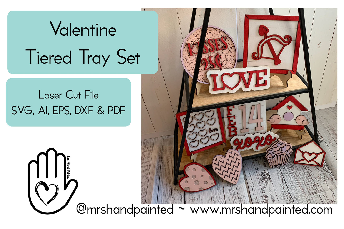 Laser Cut File - Valentine's Day Tiered Tray Pieces - Digital Download SVG, DXF, AI files