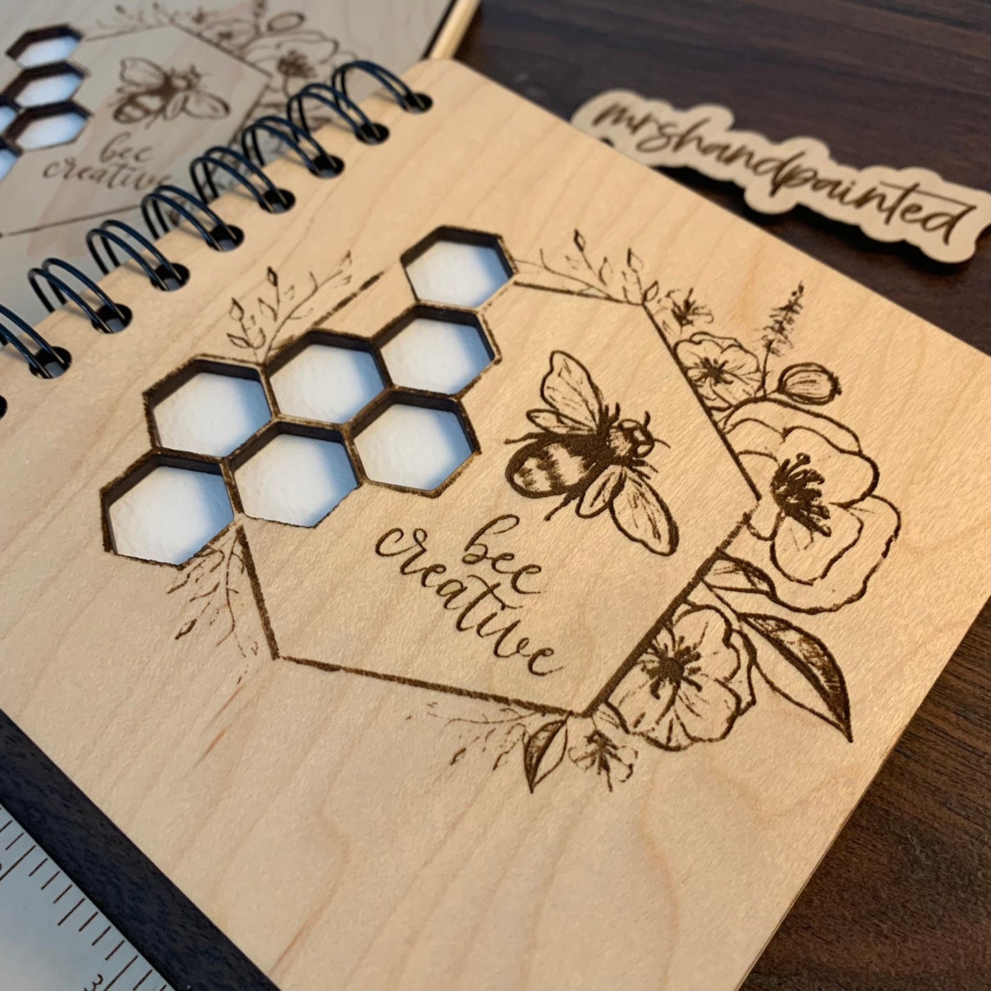 Laser Engraved Maple Wood Art Sketchbook, Bee Creative Hand Drawn Artwork