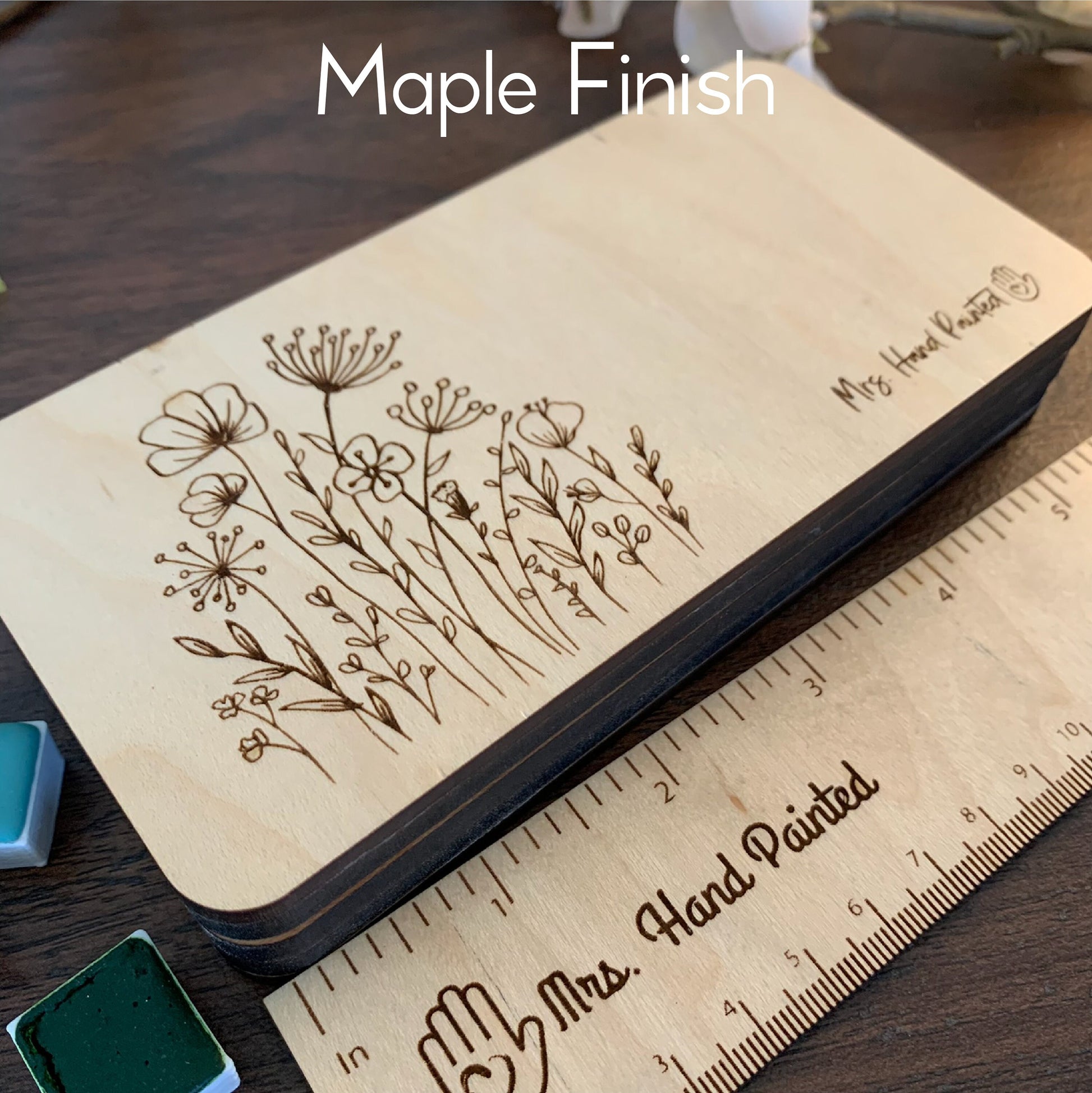Custom Laser Engraved Wood Sketchbook - Poppy Floral Motif