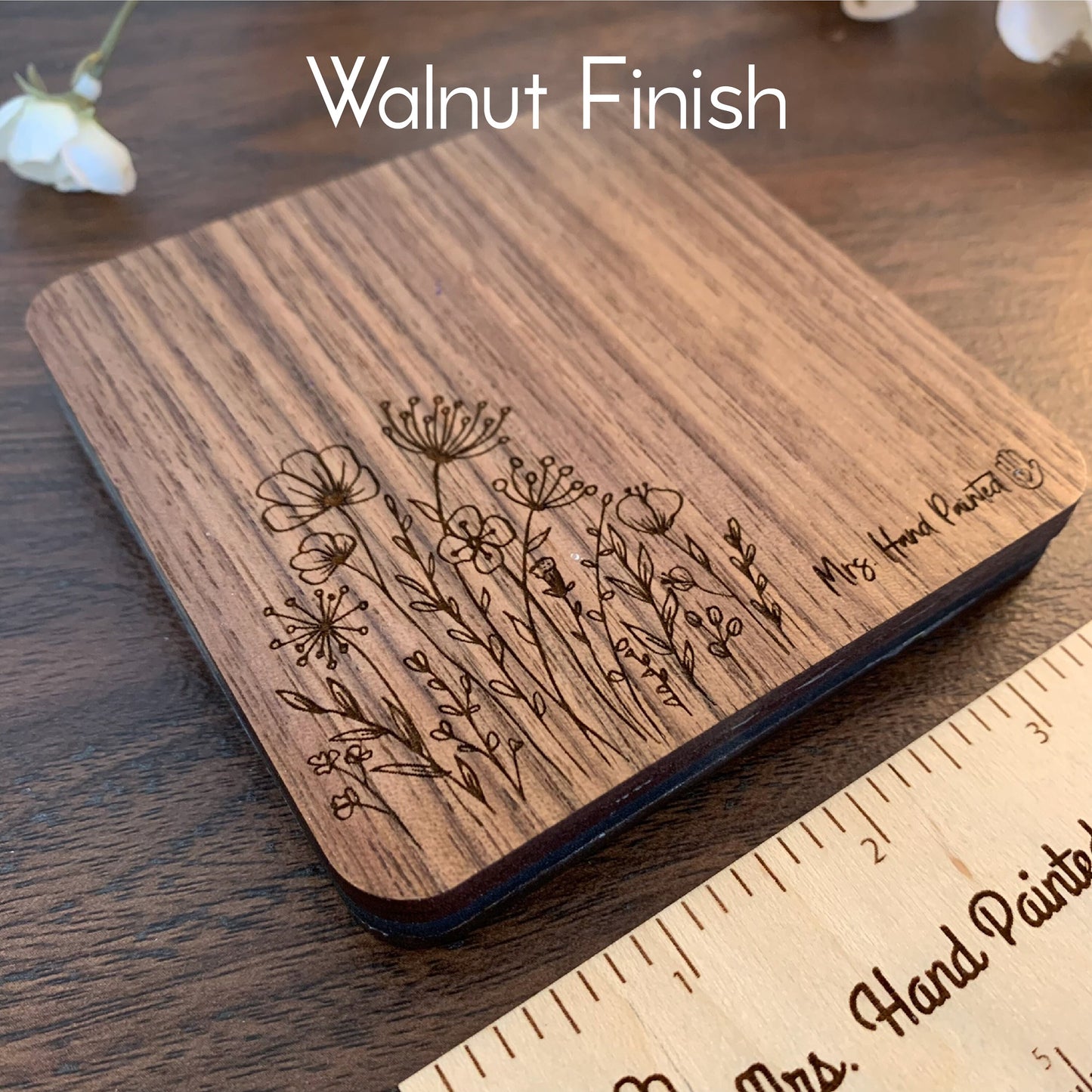 Custom Laser Engraved Wood Sketchbook - Poppy Floral Motif