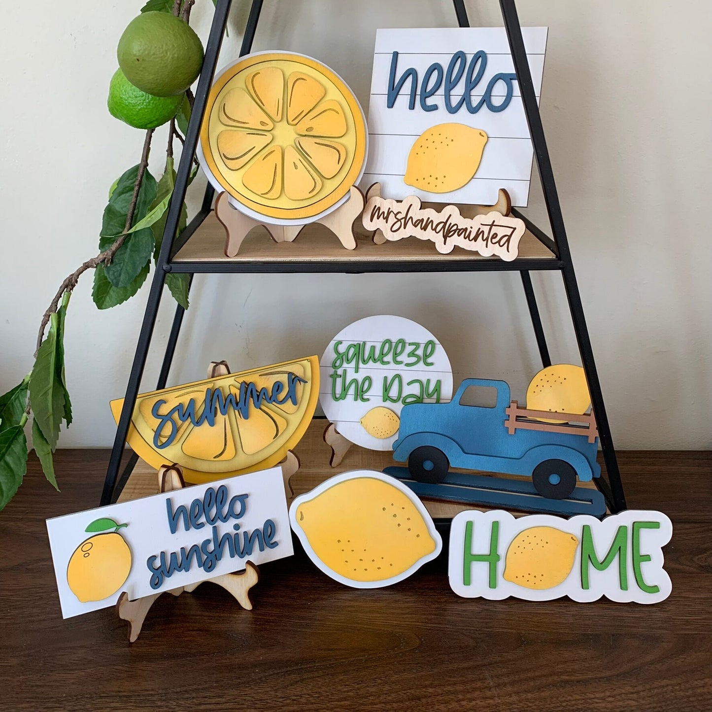 Summer Lemons Tiered Tray Decor - Laser Cut Wood Painted