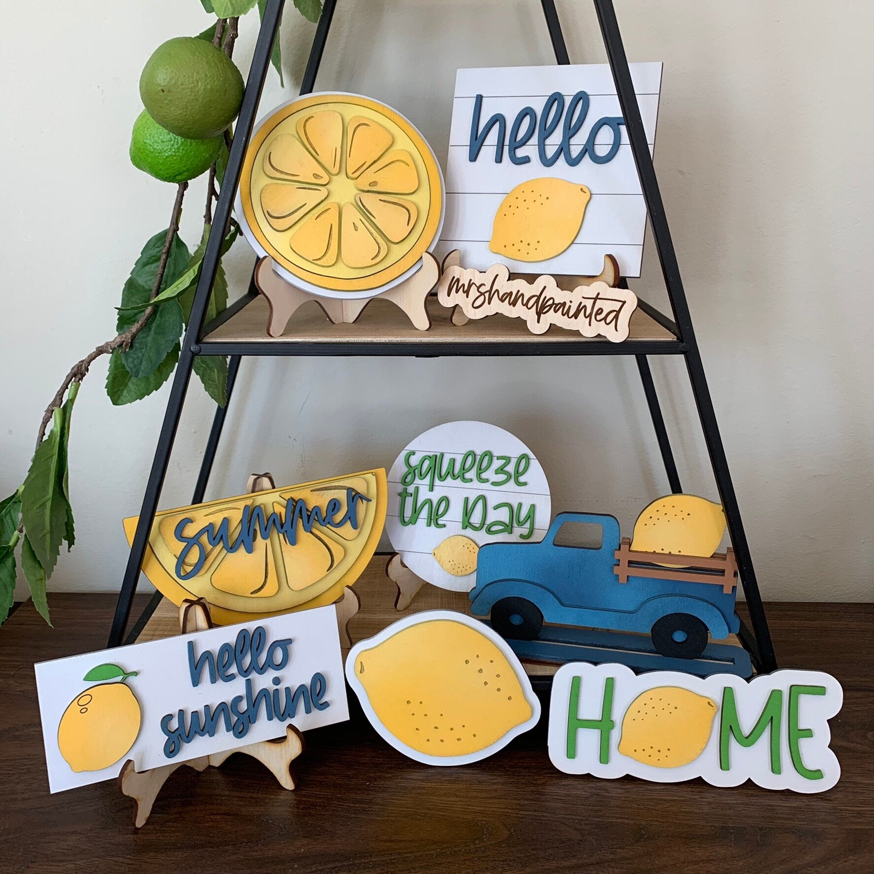 Summer Lemons Tiered Tray Decor - Laser Cut Wood Painted