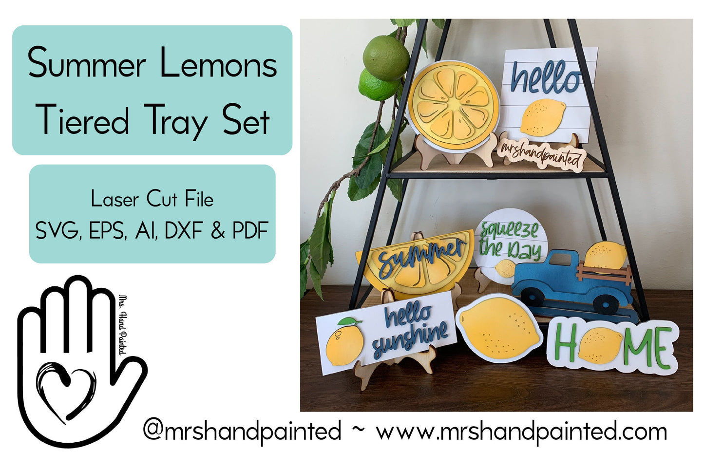 Laser Cut File - Summer Lemon Tiered Tray Pieces - Digital Download SVG, DXF, AI files