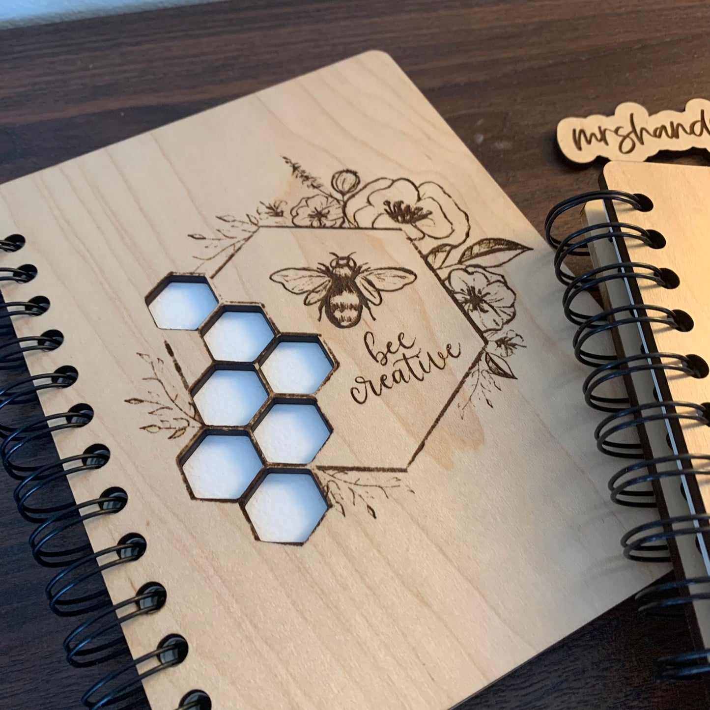 Laser Engraved Maple Wood Art Sketchbook, Bee Creative Hand Drawn Artwork