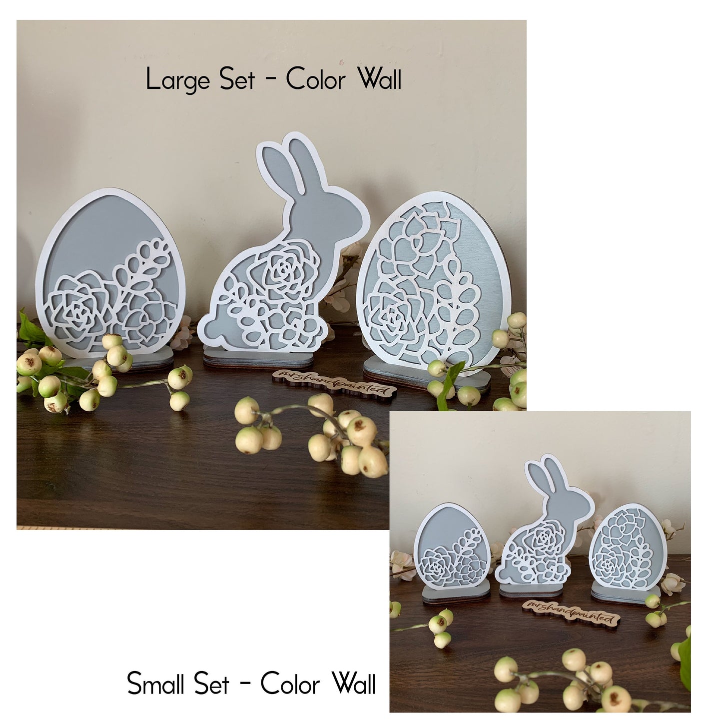 Layered Laser Cut Succulent Motif Easter Bunny and Eggs - Standing Shelf Sitter