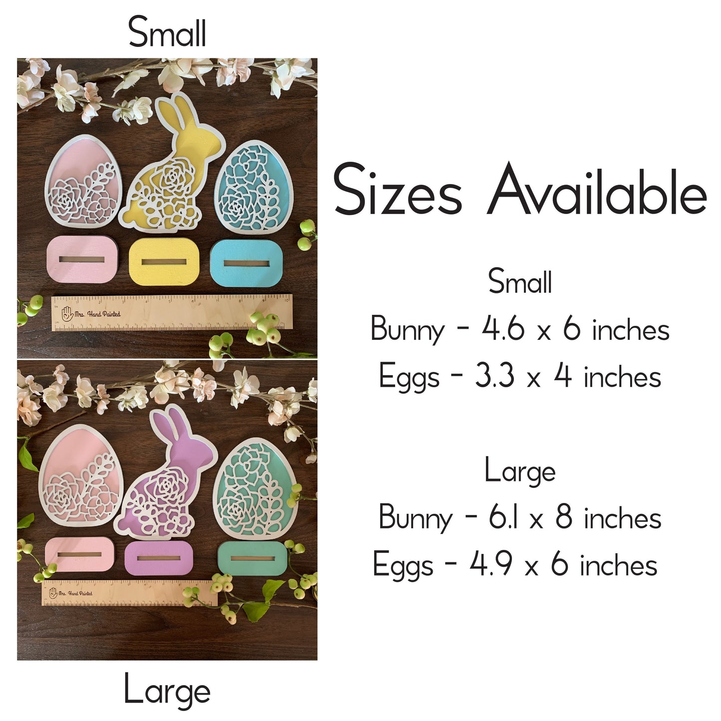 Layered Laser Cut Succulent Motif Easter Bunny and Eggs - Standing Shelf Sitter