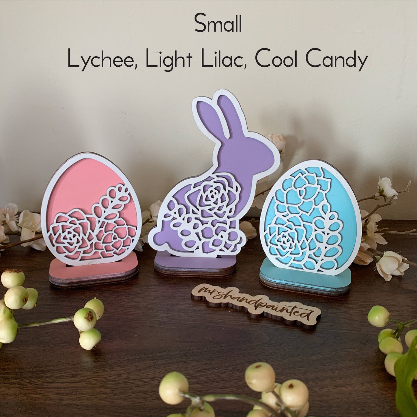 Layered Laser Cut Succulent Motif Easter Bunny and Eggs - Standing Shelf Sitter