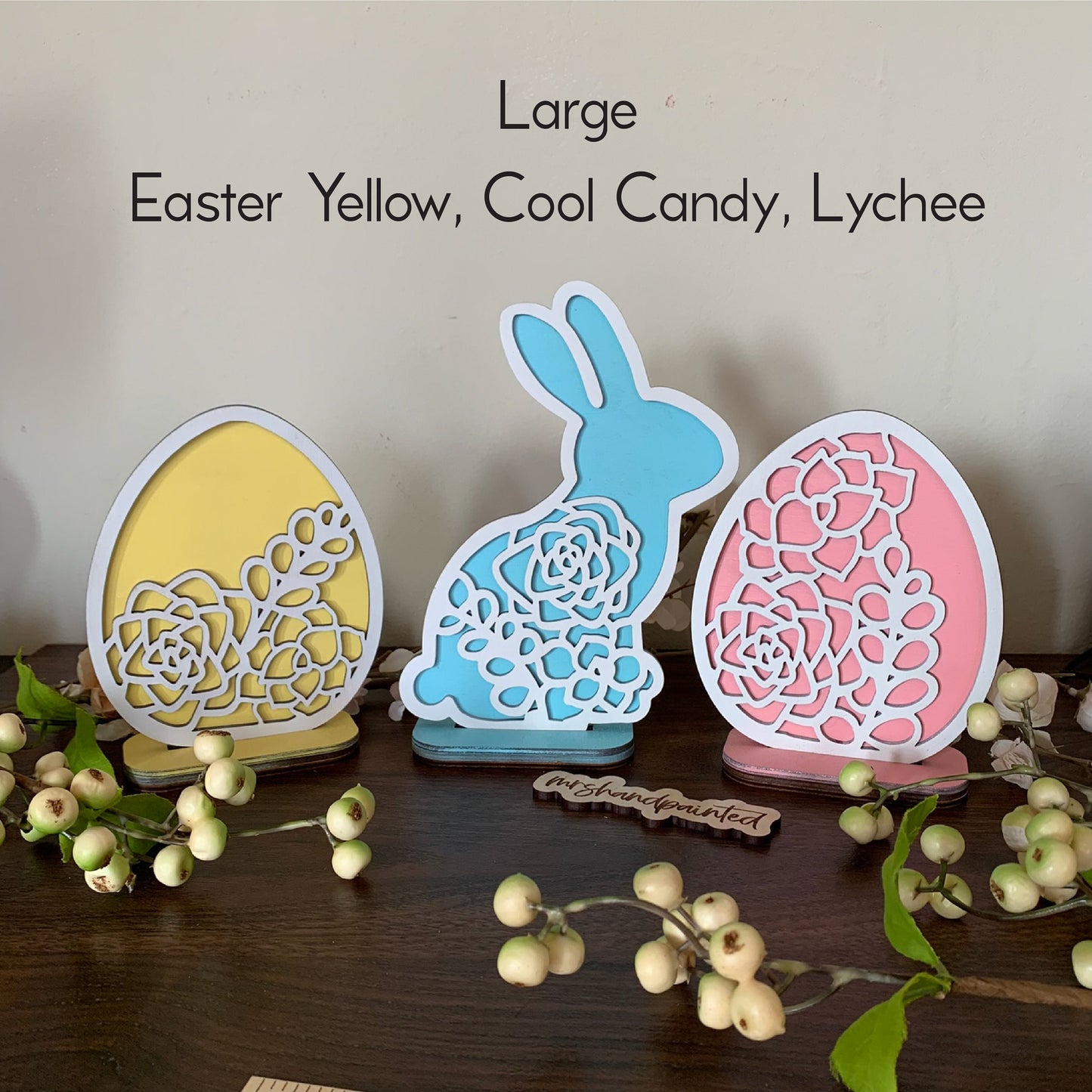 Layered Laser Cut Succulent Motif Easter Bunny and Eggs - Standing Shelf Sitter