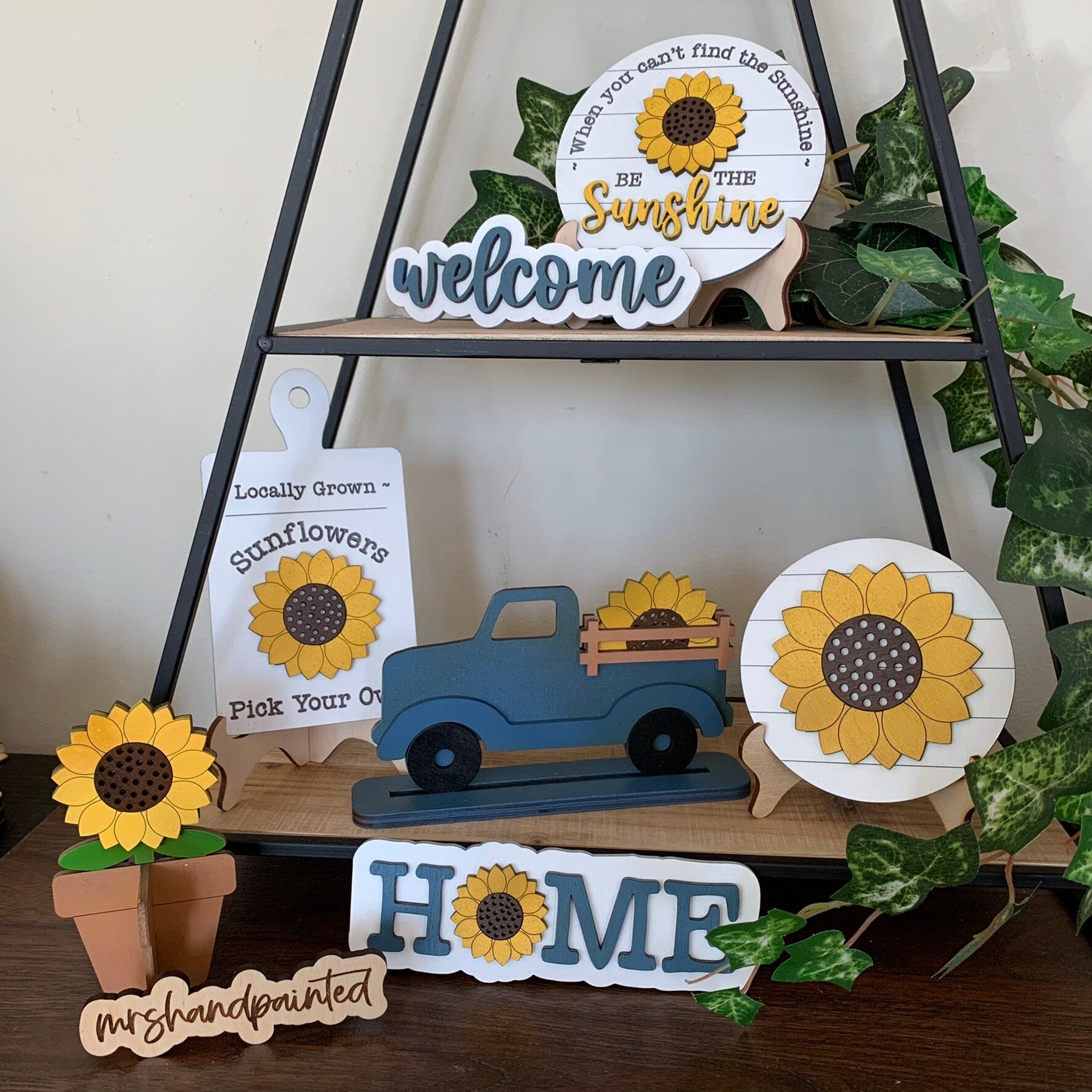 Sunflower Tiered Tray Decor - Laser Cut Wood Painted