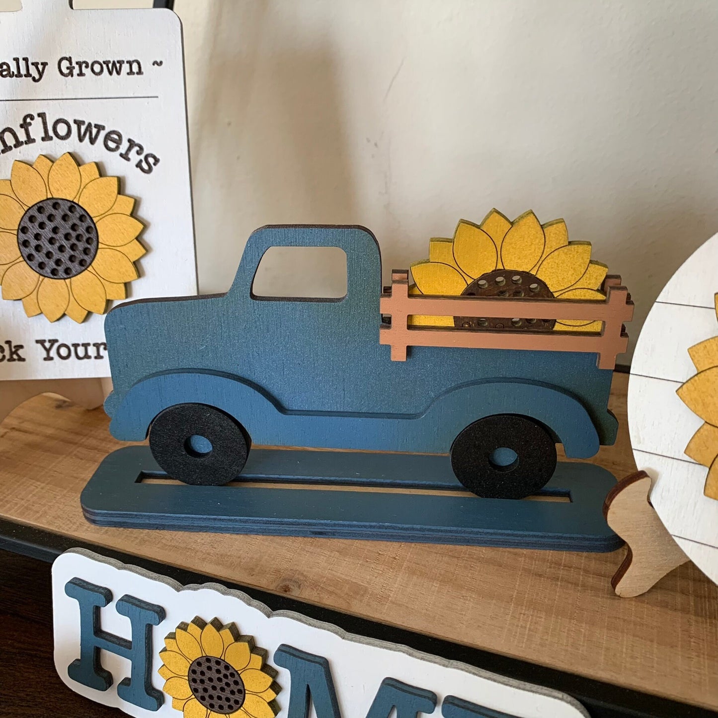 Sunflower Tiered Tray Decor - Laser Cut Wood Painted