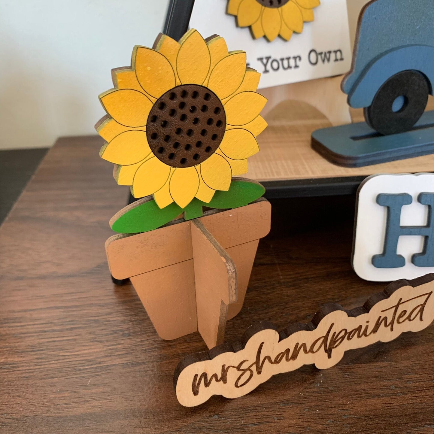 Sunflower Tiered Tray Decor - Laser Cut Wood Painted