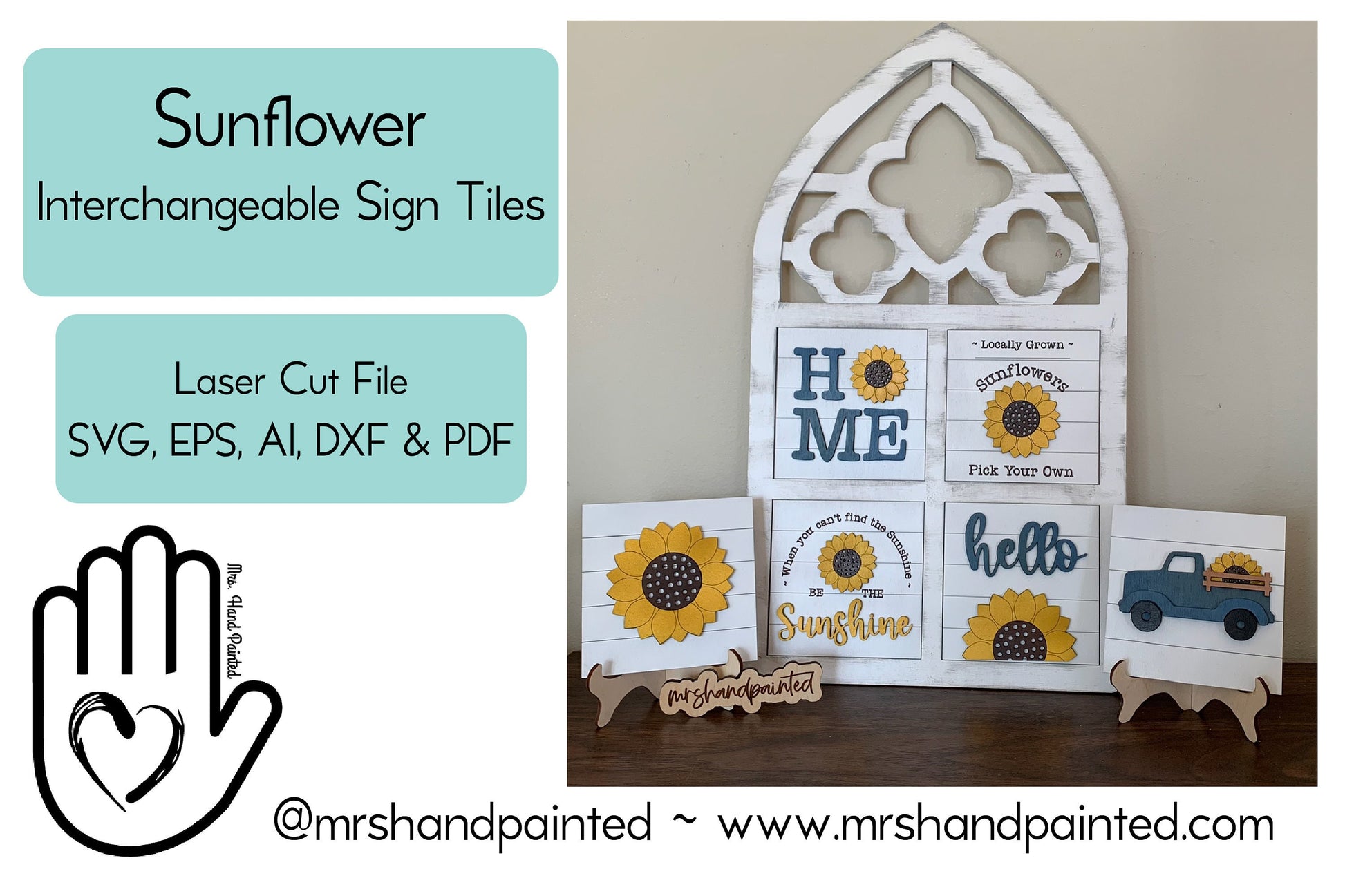 Laser Cut File - Sunflower Interchangeable Signs - Digital Download SVG, DXF, AI files