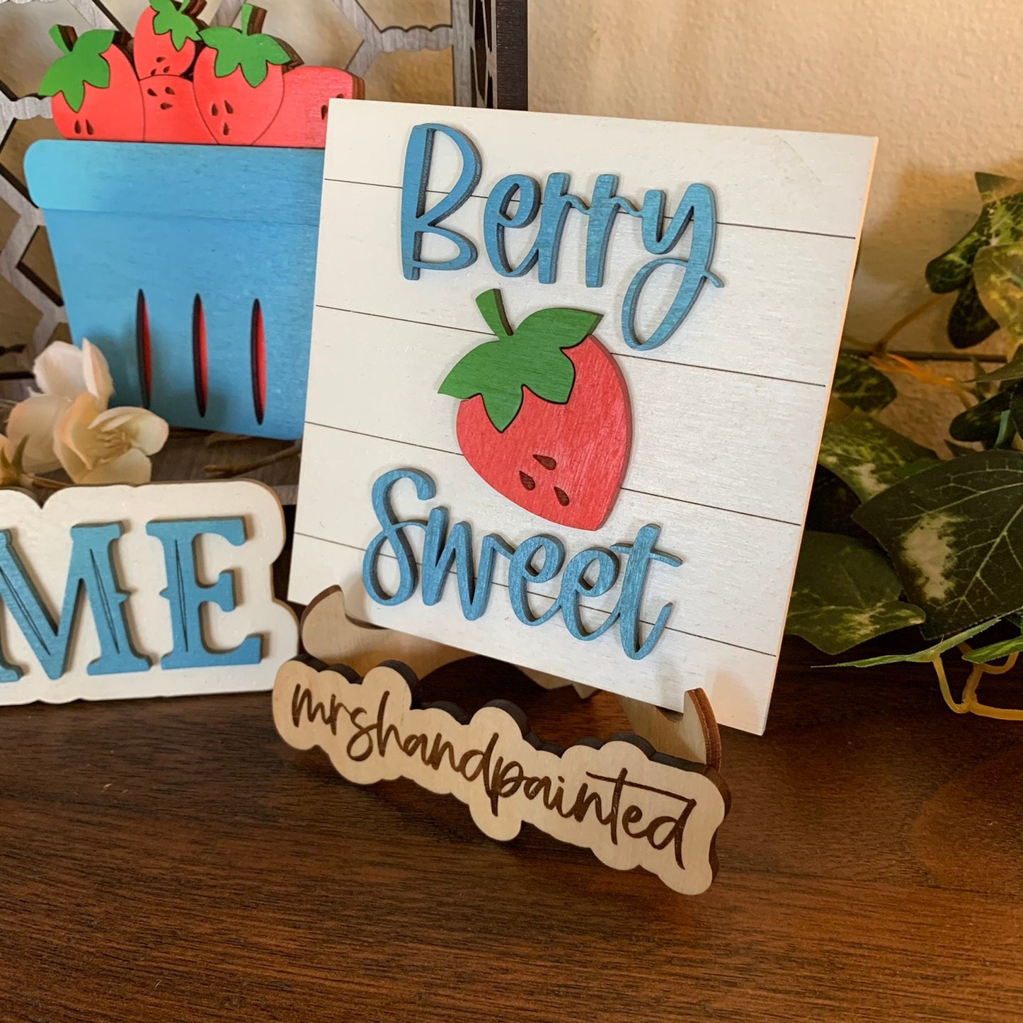 Strawberries Tiered Tray Decor - Laser Cut Wood Painted